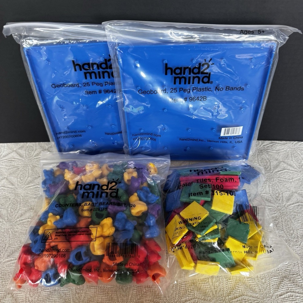 New Hand 2 Mind Learning Set Home Classroom 2 Peg Boards Bear Counters Foam